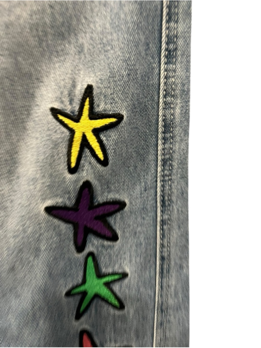 A. LAB Ether Stars Blue Ultra Loose 90's Inspired Embroidered Stars Jeans Size 4 - Picture 2 of 13
